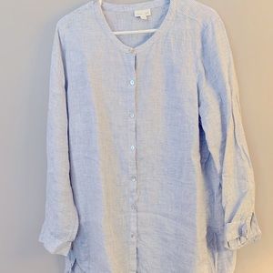 JJill linen tunic in blue and white stripe with tie detail at side